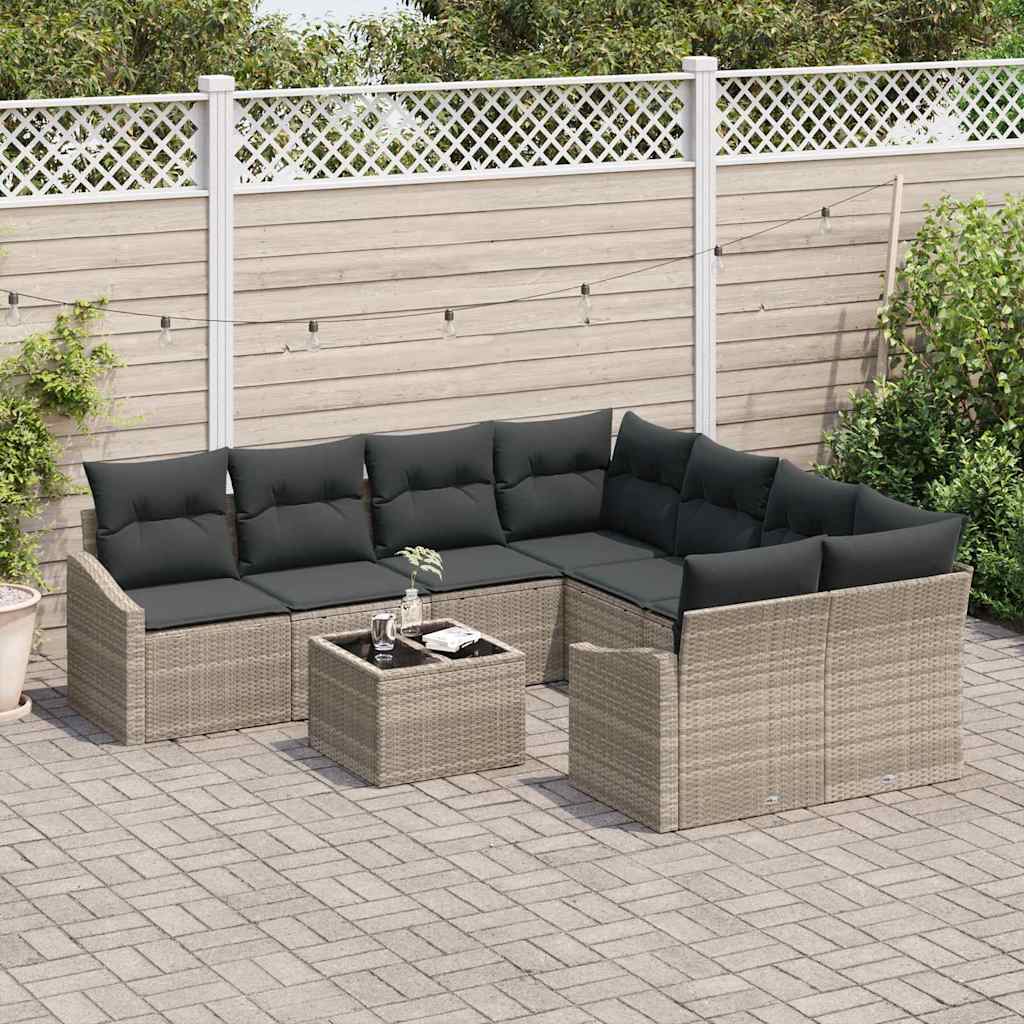 Garten-Sofa-Set 9 pcs Hellgrau und Dunkelgrau 55 x 55 x 37 cm